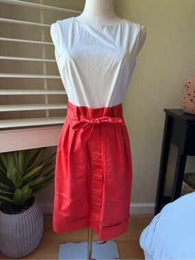 Elie Tahari Fitted Sheath Dress White Top & Coral Skirt, Size 8